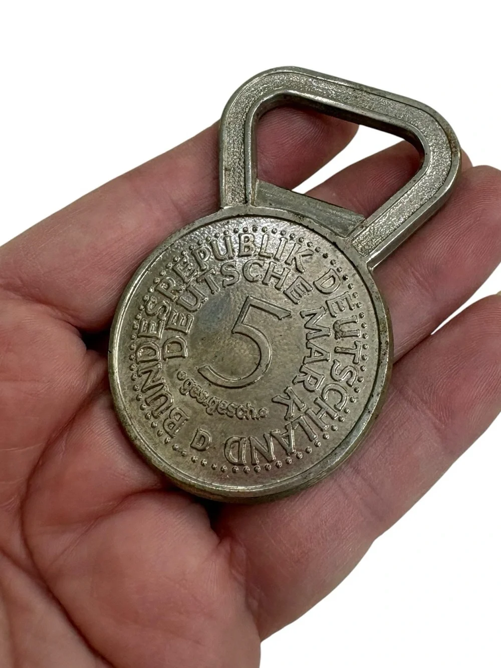 Vintage German 5 Deutsche Mark Coin Bottle Opener